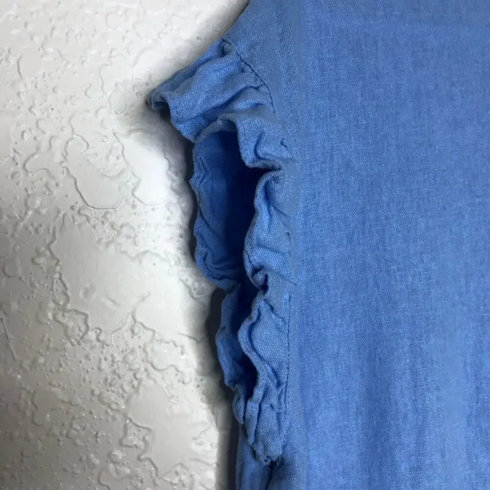 Adyson Parker blue ruffle trim tiered linen blend dress size Large